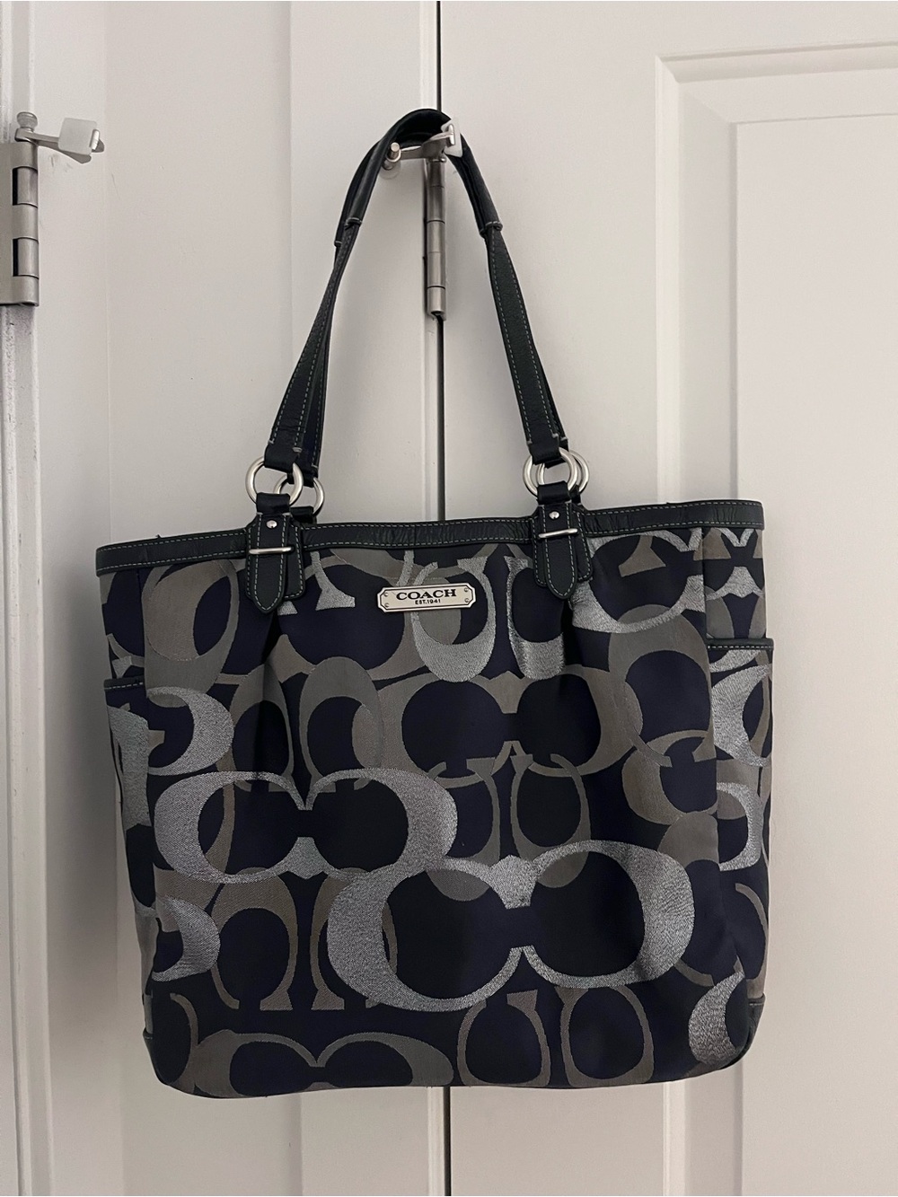 Coach Navy and Silver Signature Tote